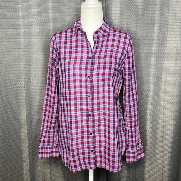 J. CREW PURPLE PLAID BOYFRIEND CUT BUTTONDOWN SHIRT MEDIUM - Picture 1 of 7
